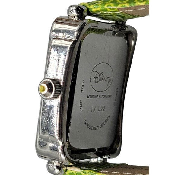 Disney Tinkerbell Accutime Watch TK1022 7" Green Faux Leather Band Silver Tone - Picture 3 of 15